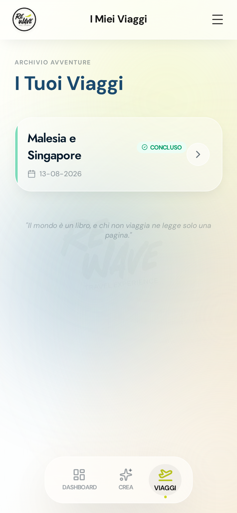 Elenco dei viaggi nell’app Rewave