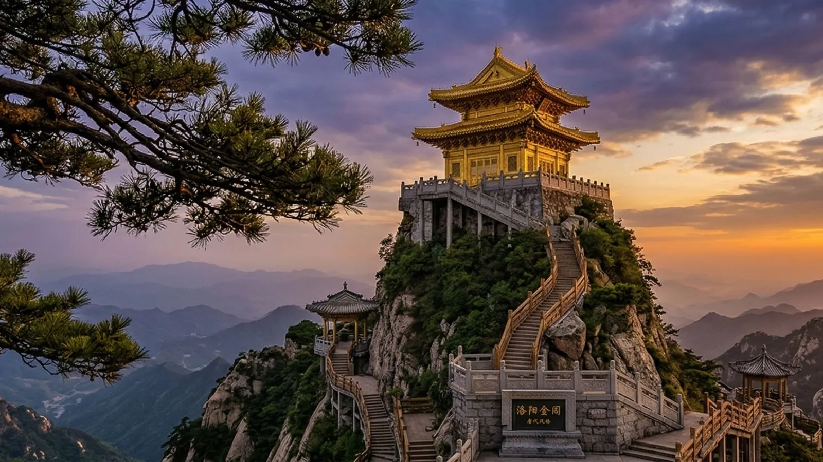 Il padiglione dorato di Luoyang al tramonto