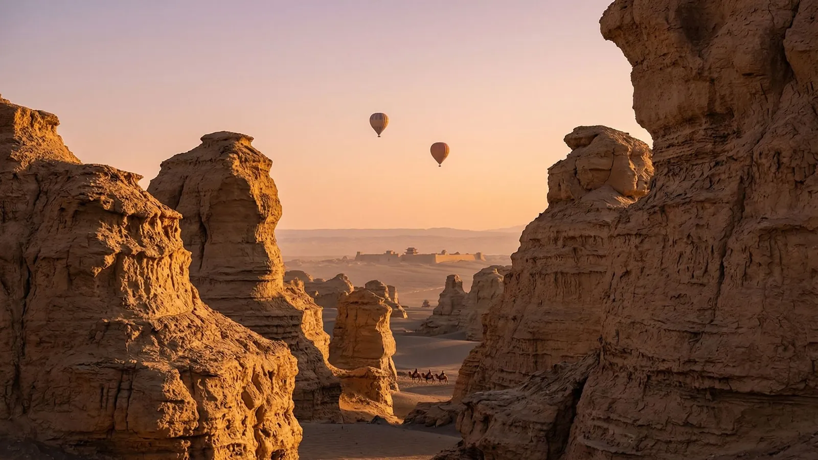 Le formazioni rocciose del Parco Geologico di Yadan al tramonto